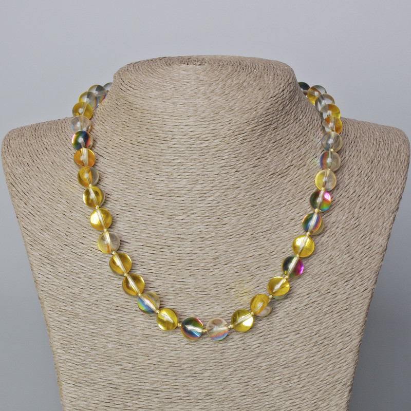 Opal Glass Necklace Yellow Transparent Chameleon Smooth Bead, diameter 10mm±, length 45-47cm±