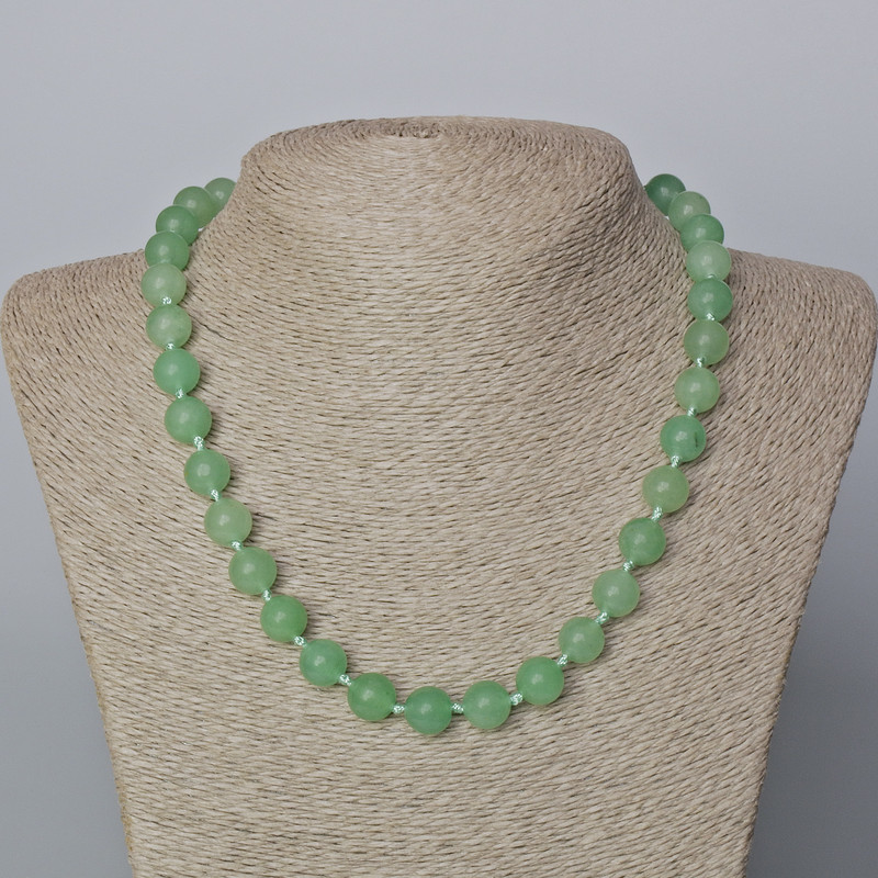 Necklace of Natural Jade, smooth round beads 10mm dia., length 45-47cm