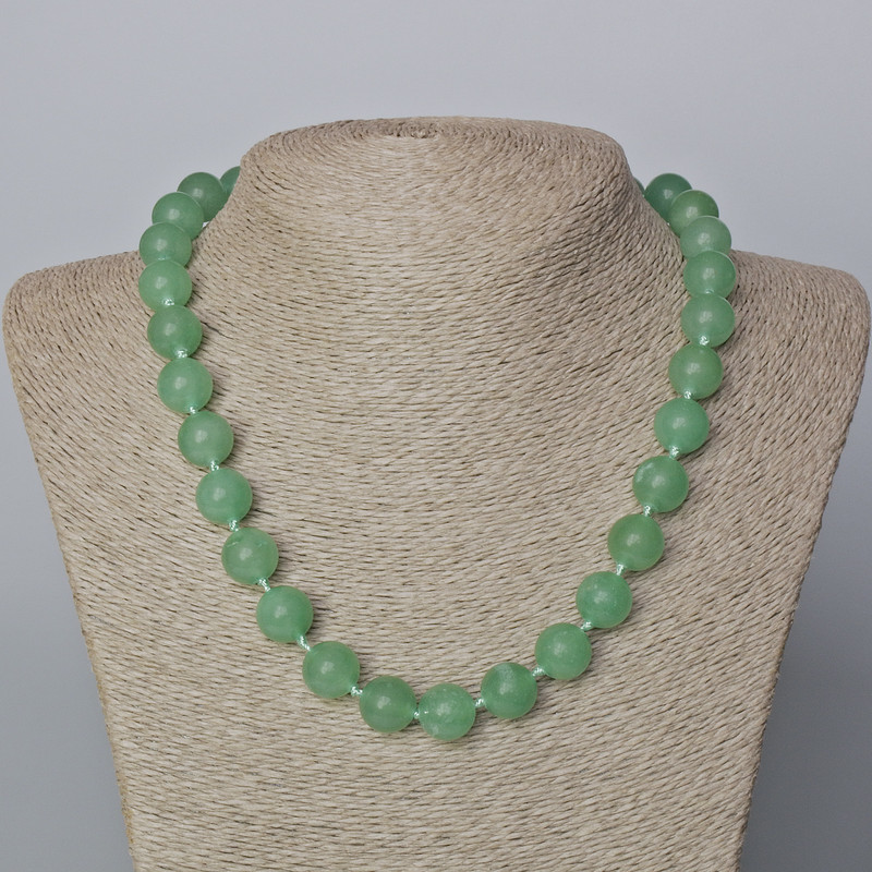 Necklace Jade natural gemstone smooth bead, diameter 12mm+-, length 45-48cm+