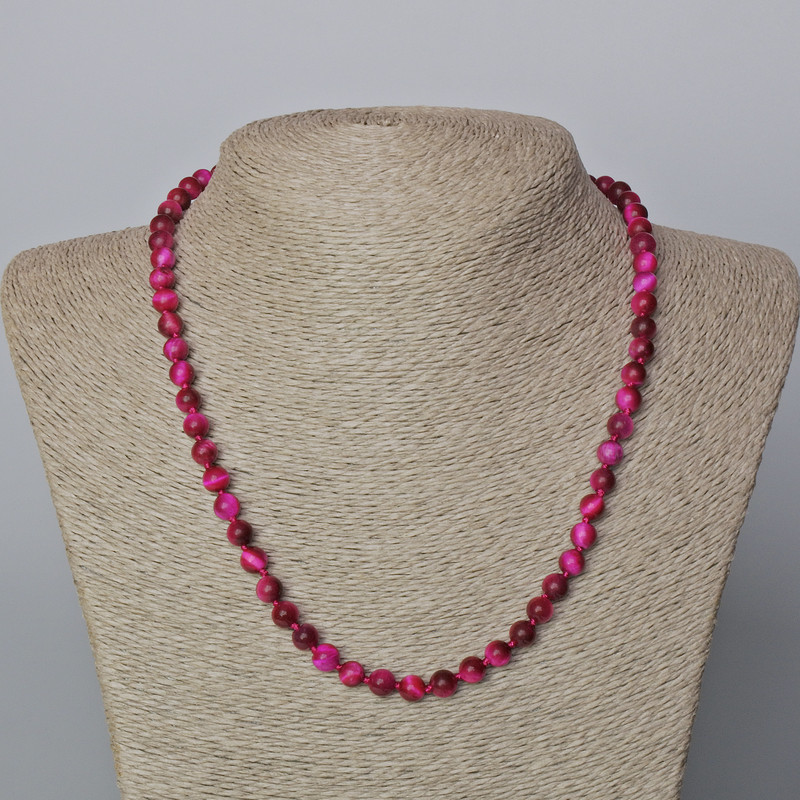 Red Cat's Eye Bead Necklace, Natural Stone, Smooth Round Beads, 6.5mm diameter, length 45-49cm