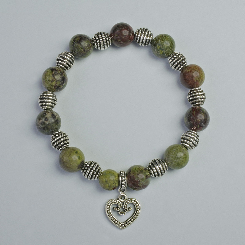 Jasper Bracelet Dragon's Blood (Dragon Blood) Smooth Bead, diameter 10.5mm and 8mm± (stretch) – length 18cm± with metal inlays