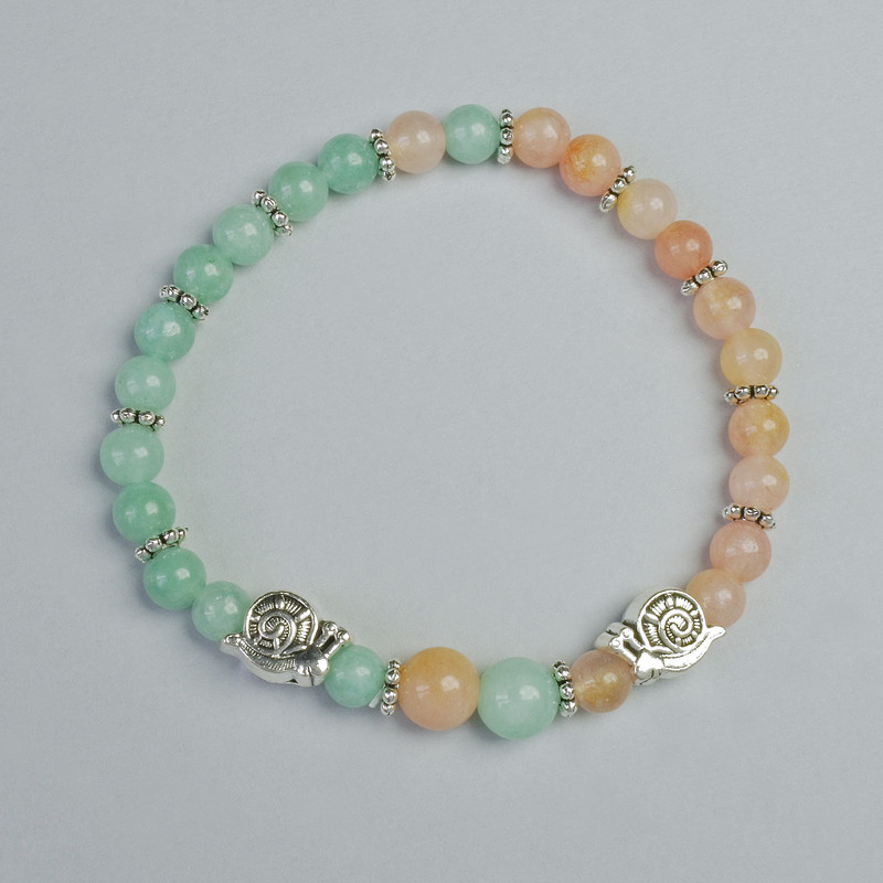 Bracelet Tonovaned Quartz and Amazonite Smooth Bead, diameter 6mm, 8mm± (stretch) - length 18cm± with metal inserts
