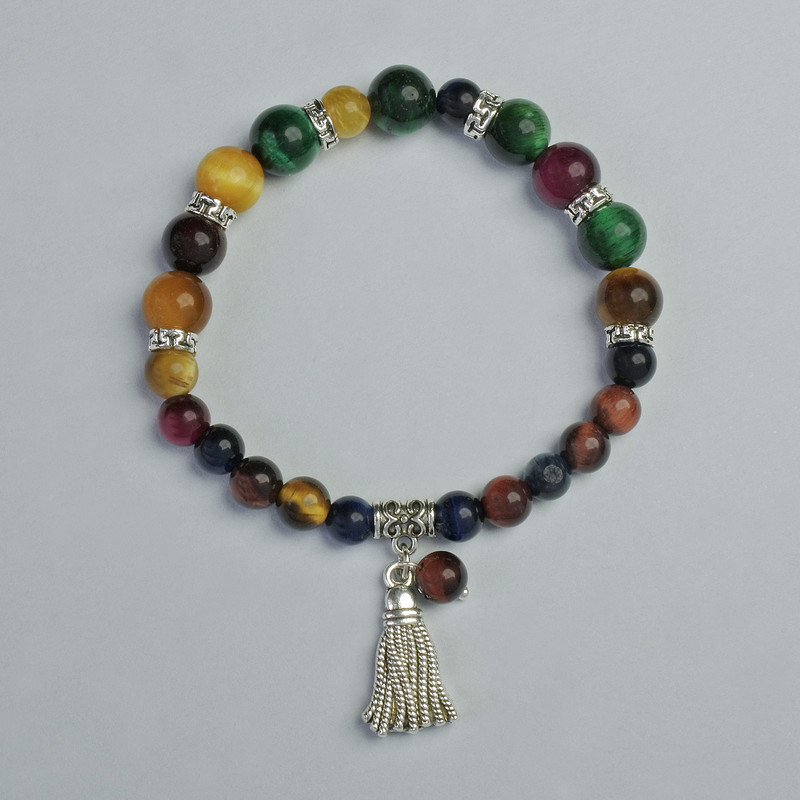Bracelet Cat's Eye Assorted, diameter 6mm, 8mm± (stretch), length 18cm± with metal inserts