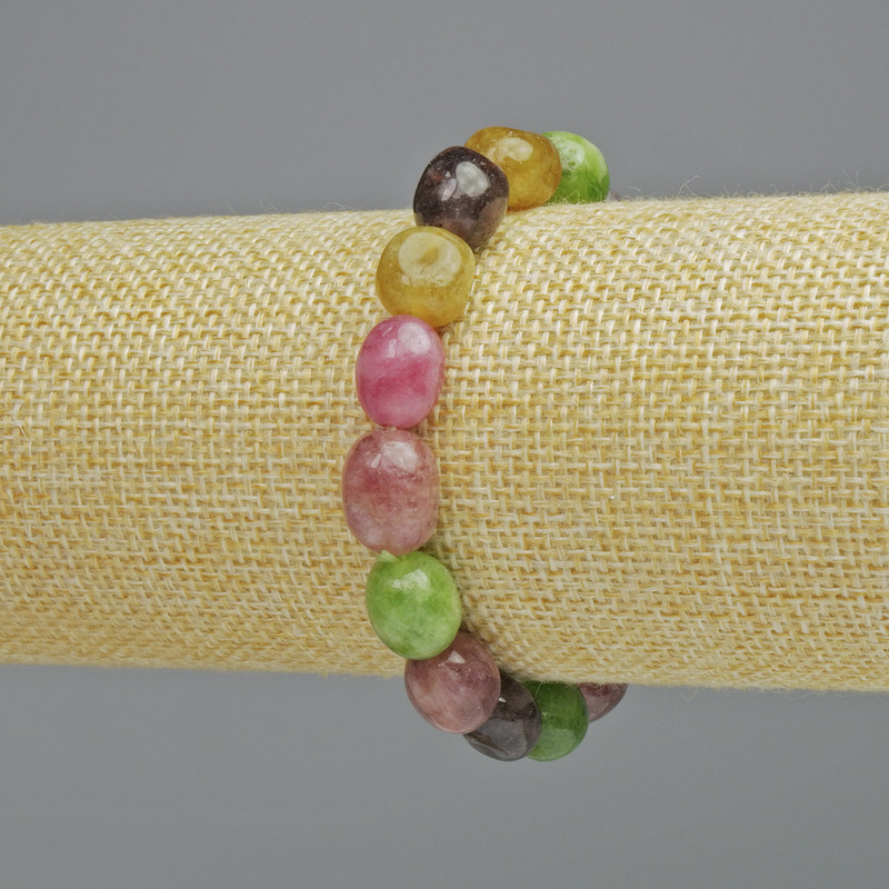 Bracelet Assorted natural stone faceted, diameter 10x12mm± (stretch), length 18cm+