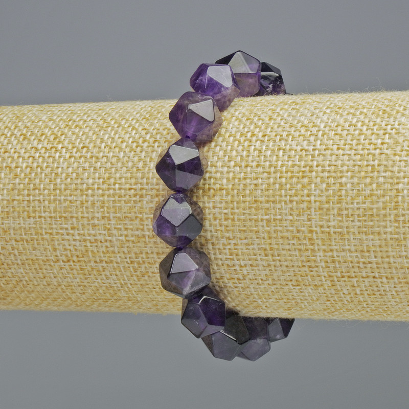 Amethyst Natural Stone Multifaceted Bracelet, diameter 10.5×12 mm± (stretch), length 18 cm+