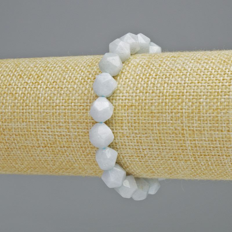 Aquamarine Bracelet Natural Stone Faceted, 9x10mm+ diameter, stretch, 18cm+ length