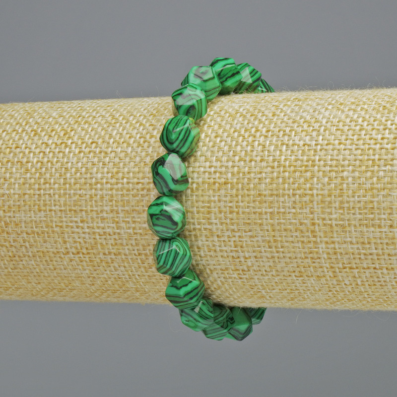 Malachite Bracelet (pressed) multifaceted, 8.5×10mm+; stretch, length 18cm+