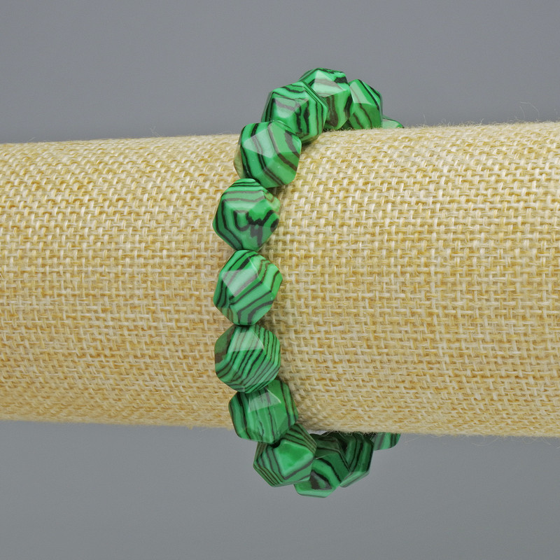 Malachite Bracelet (faceted) multifaceted, 10×12 mm± stones, stretch, length 18 cm+