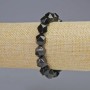 Bracelet with Silver Obsidian Natural Stone Multisided Beads, 10x12mm diameter± (stretch), length 18cm+