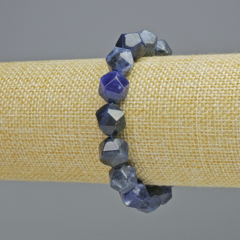 Sodalite Bracelet, Natural Stone Multicorner Beads, 10.5×12mm±, Stretch, 18cm±
