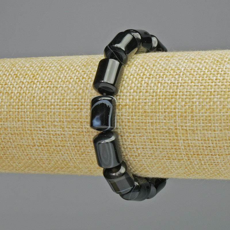 Bracelet Black Agate natural stone cylindrical beads, diameter 10x14mm ± (stretch), length 18cm+