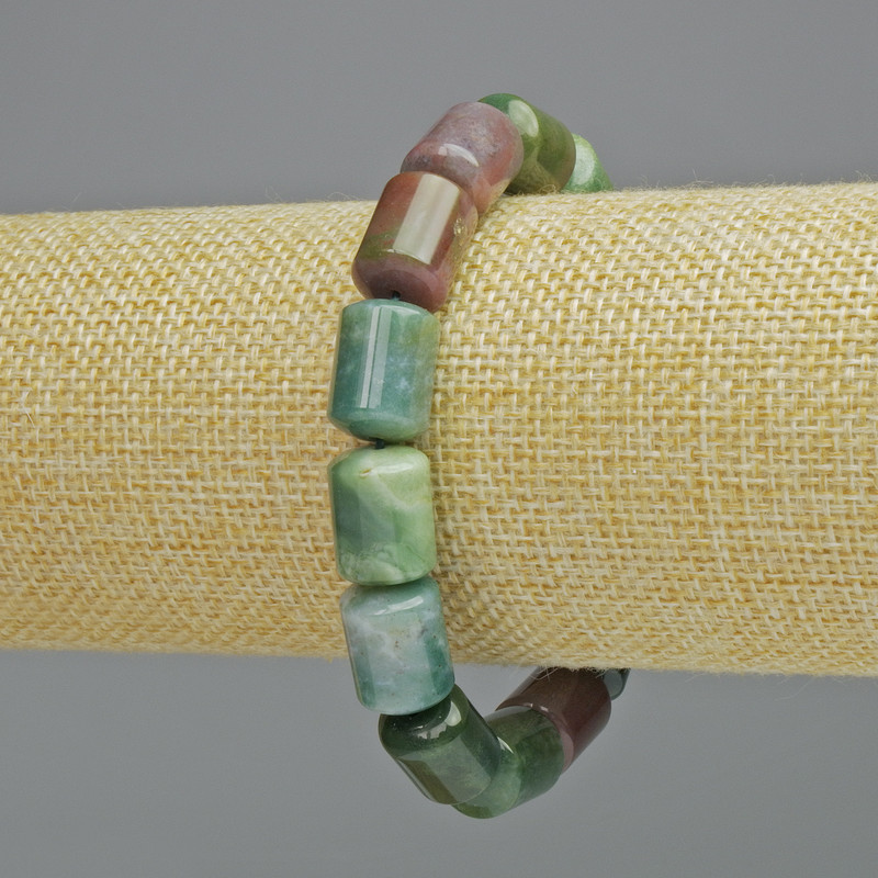Bracelet Green Jasper Natural Stone Cylinder, diameter 10x14mm ± (stretch), length 18cm+