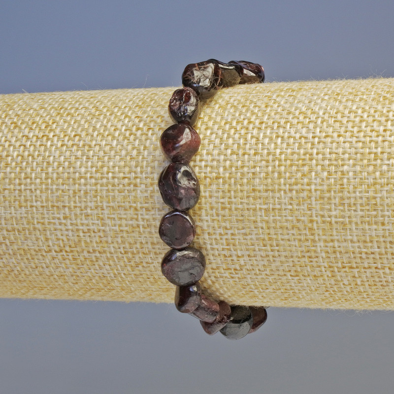 Garnet Bracelet natural stone faceted beads, 9x10mm diameter ± (stretch), length 18cm+