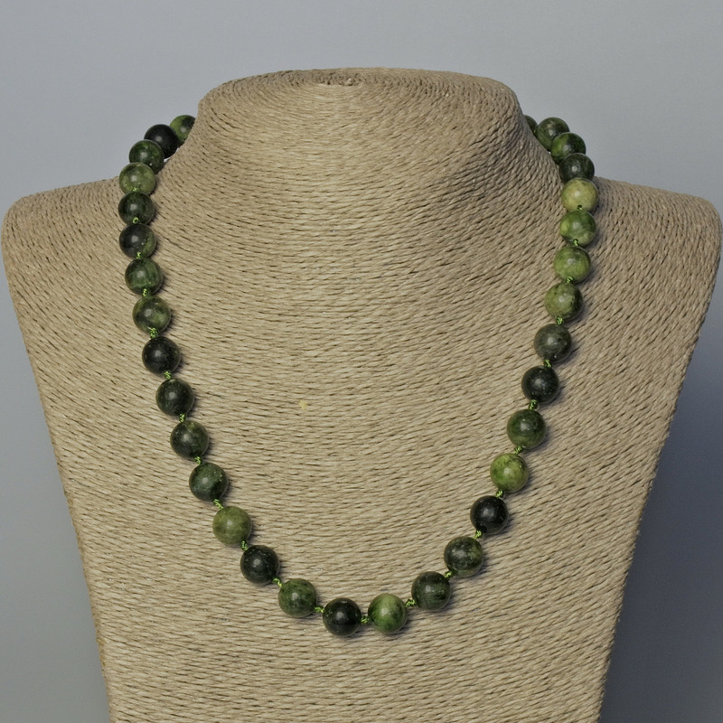 Necklace with Natural Diopside, smooth round beads, 10mm diameter, length 45-49cm
