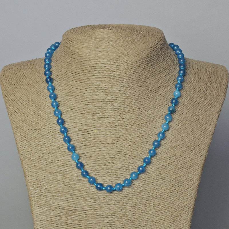 Apatite Necklace with natural stone smooth beads, diameter 6.5mm±, length 45-48cm±