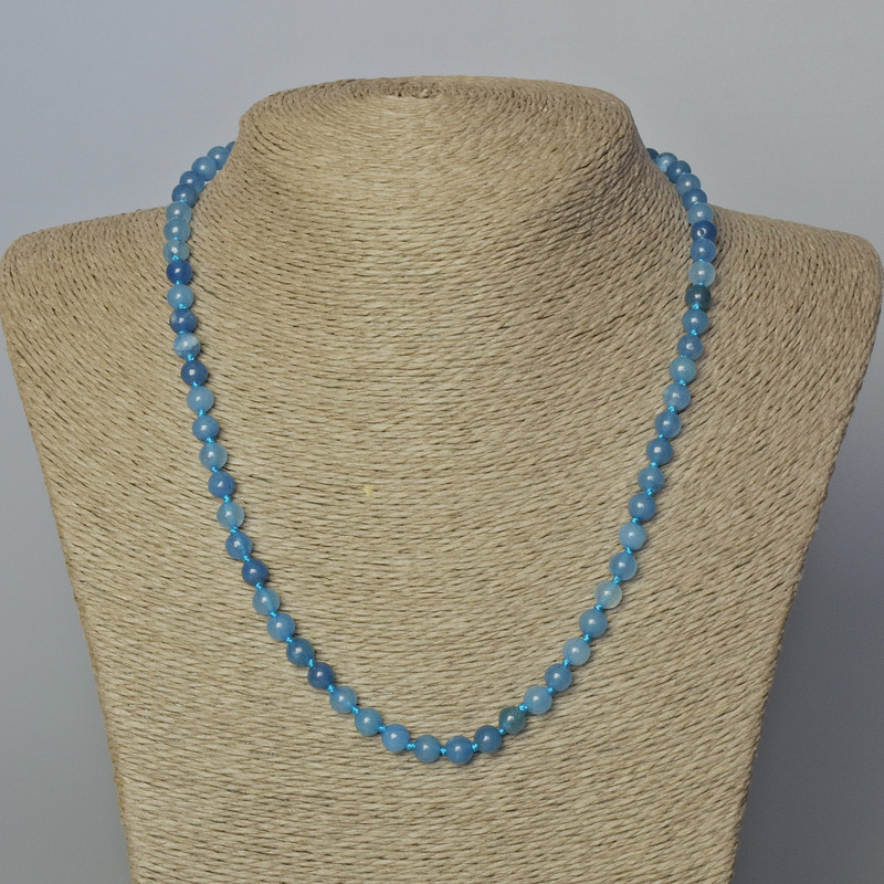 Aquamarine Bead Necklace (individual) smooth bead, diameter 6mm±, length 45-49cm±