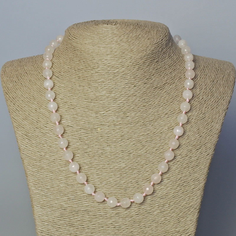 Necklace Rose Quartz natural stone faceted bead, diameter 8mm±, length 45-50cm±