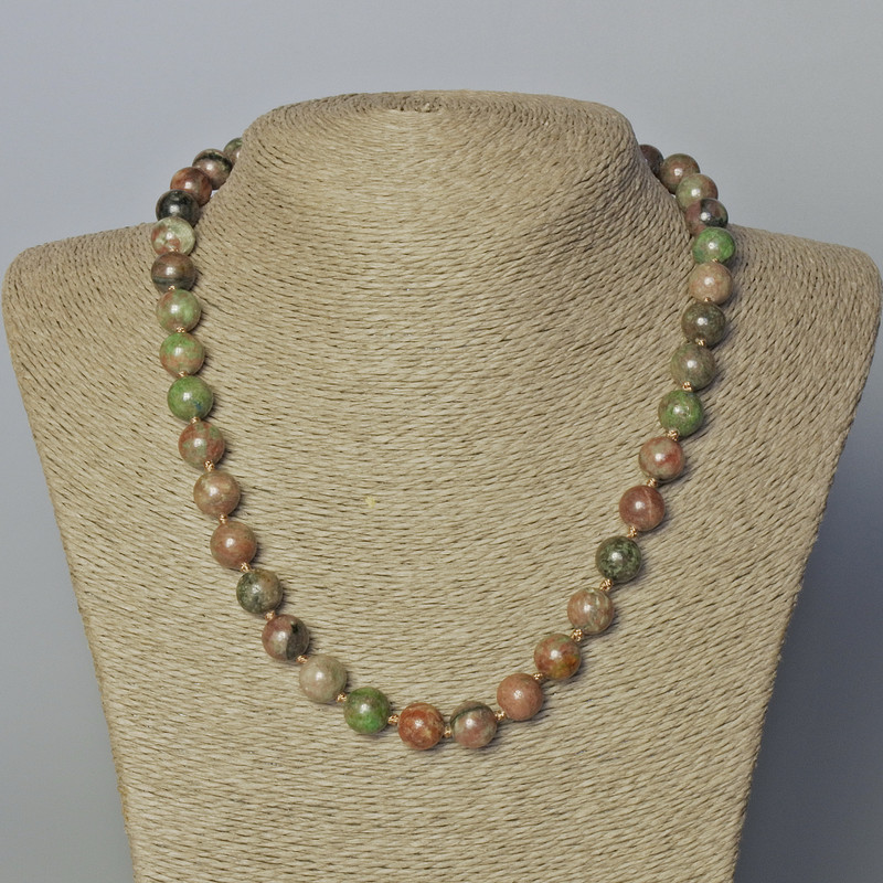 Watermelon Garnet Necklace natural stone smooth sphere, diameter 10mm±, length 45-49cm±