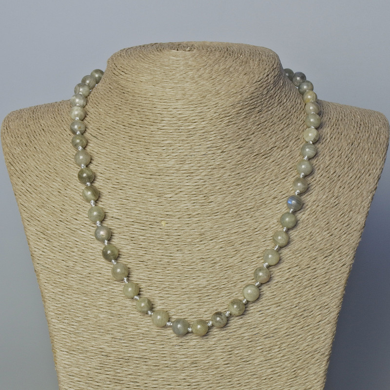Labradorite Necklace Natural Stone Smooth Bead, diameter 8mm±, length 45-50cm±