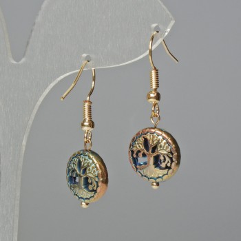 Earrings Hematite "Tree" chameleon color, diameter 12.5×4.5 mm ± golden earhook