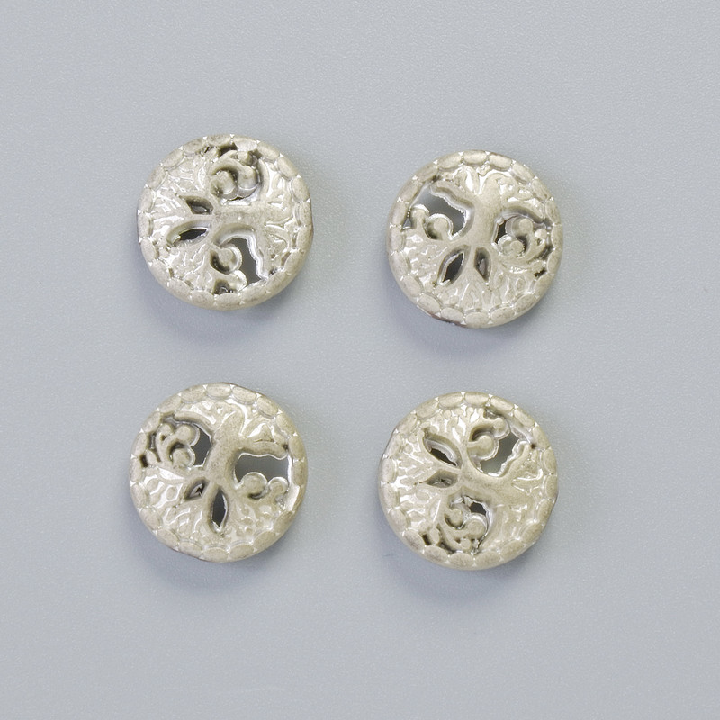 Hematite Bead "Tree" matte silver color, diameter 12.5×4.5 mm ± (4 pcs)