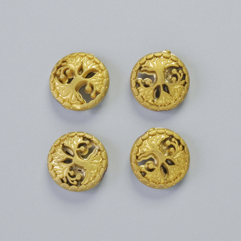 Hematite Bead "Tree" matte golden color, diameter 12.5 x 4.5 mm ± (4 pcs)