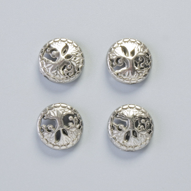 Hematite Bead "Tree" color silver, diameter 12.5×4.5mm± (4 pcs)
