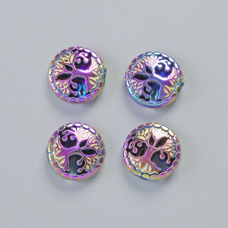 Hematite Bead "Tree" color chameleon, diameter 12.5×4.5mm± (4 pcs)