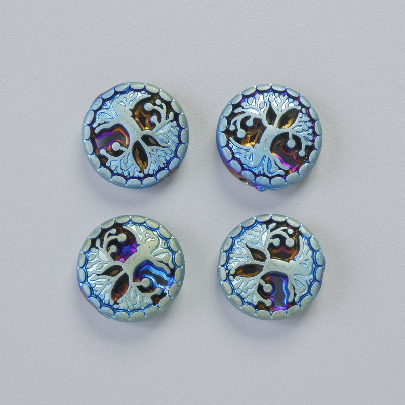 Hematite Bead "Tree" matte chameleon color, diameter 12.5x4.5mm± (4 pcs)