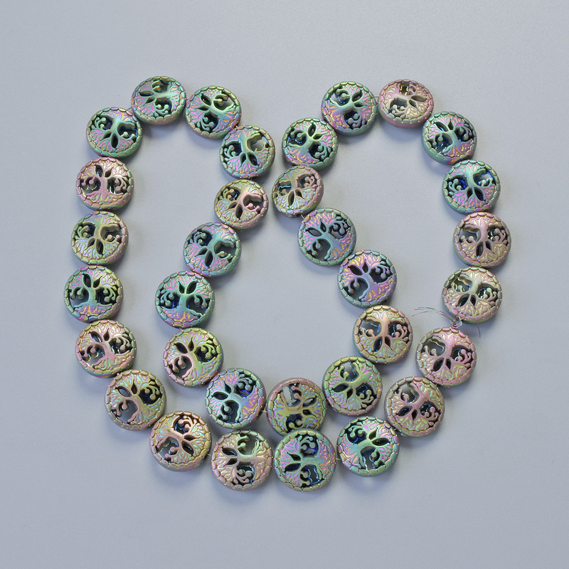 Hematite Beads "Tree" matte chameleon color, 12.5×4.5 mm, thread length 41 cm ±