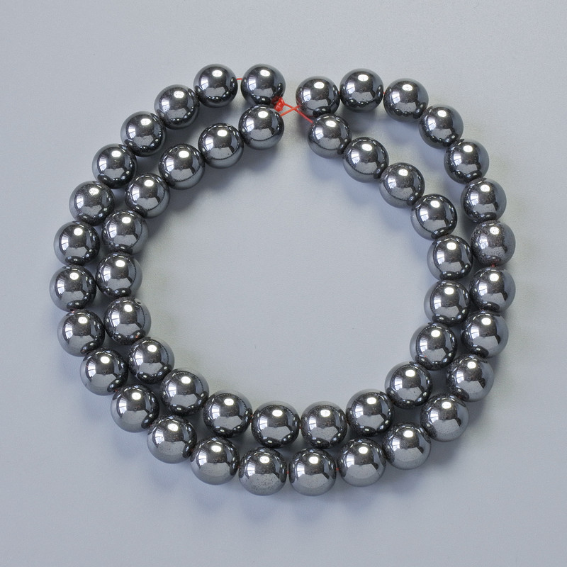 Hematite Beads Round Smooth Ball 8mm, 39cm+-, on Fishing Line