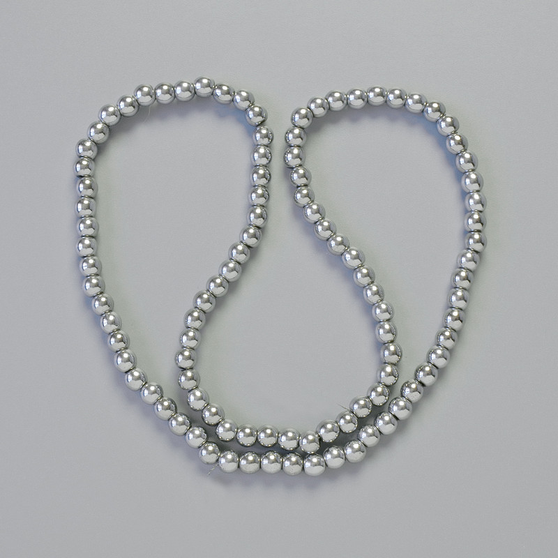 Hematite Beads Round Silver Color, 4mm ±, 42cm ± on Thread