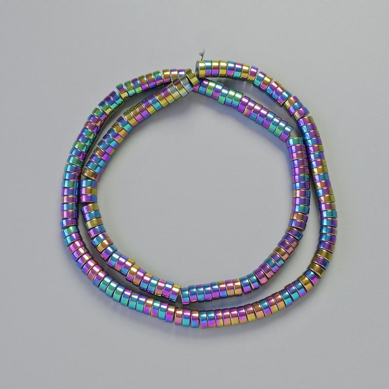 Hematite Rondelle Beads Multi-Color, 5x2 mm, 42 cm string on thread