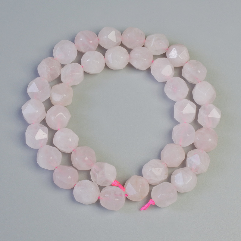 Beads Pink Quartz Natural Stone Faceted, 10x12mm diameter, length 36cm on thread