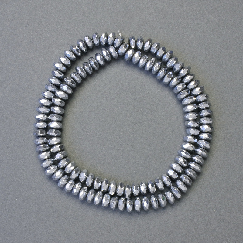 Hematite faceted rondelle beads silver tone, 6x3 mm, length 42 cm adjustable strand