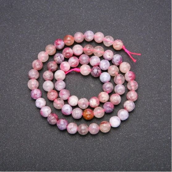 Natural stone beads Rose Tourmaline smooth ball, diameter 6 (+ -) mm, thread length 38cm+