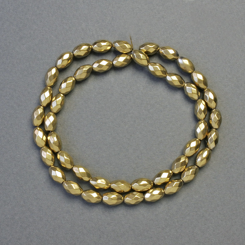 Hematite Beads Faceted Oval Gold Color, 5×8mm, length approx. 41cm strand