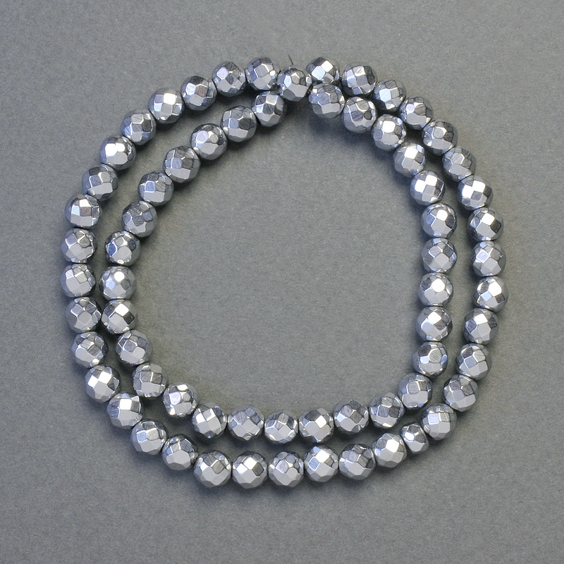 Hematite Beads Faceted Sphere Color Silver, diameter 6mm+-, length 41cm+- strand