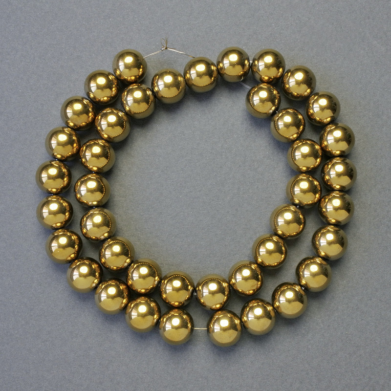 Hematite Beads Gold Smooth Round 10mm±, Length 42cm± Necklace