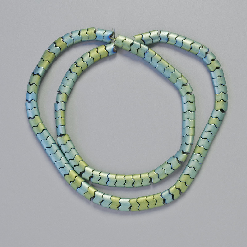 Hematite Beads Serpent Zigzag Wave Green Chameleon Color, 5×4×3 mm+- diameter, 40 cm+- strand
