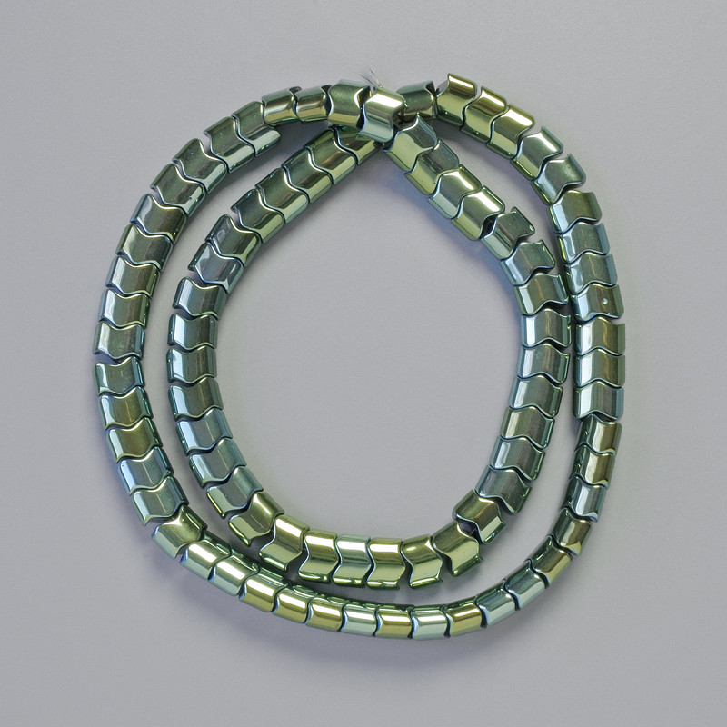 Hematite Beads Snake Wave Zigzag Green Chameleon Color, 7×5×5 mm +/-, 42 cm +/- strand