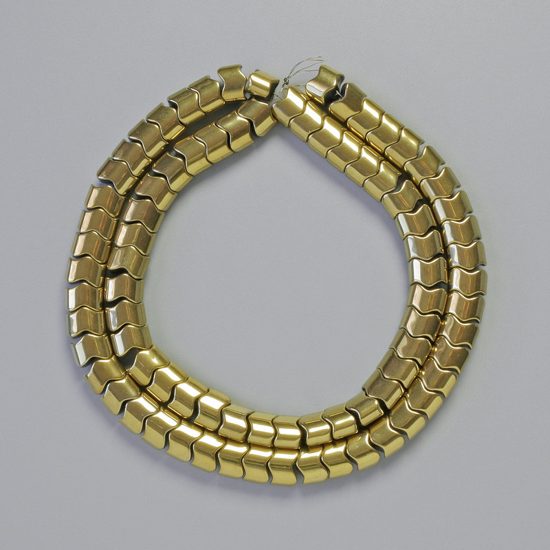 Hematite Beads Snake Chain Wave Gold Tone 7x5x5mm±, 42cm± Strand