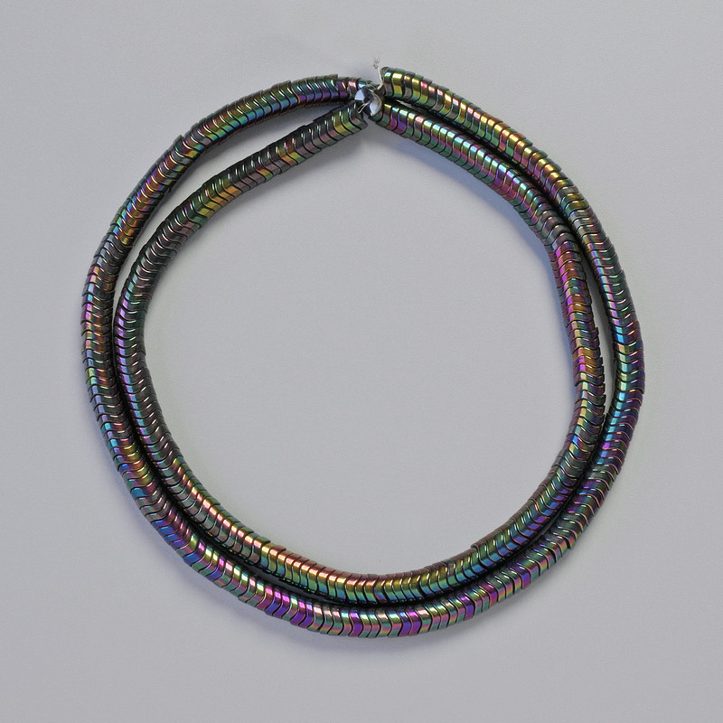 Hematite Rondelle Wave Beads - Black Multicolor, 4x1mm, 40cm Necklace Length