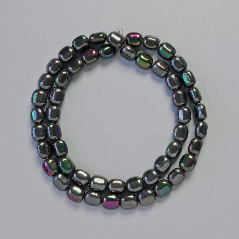 Hematite Beads, oval, black chameleon color, 7x7mm diameter, approx. 40 cm length strand
