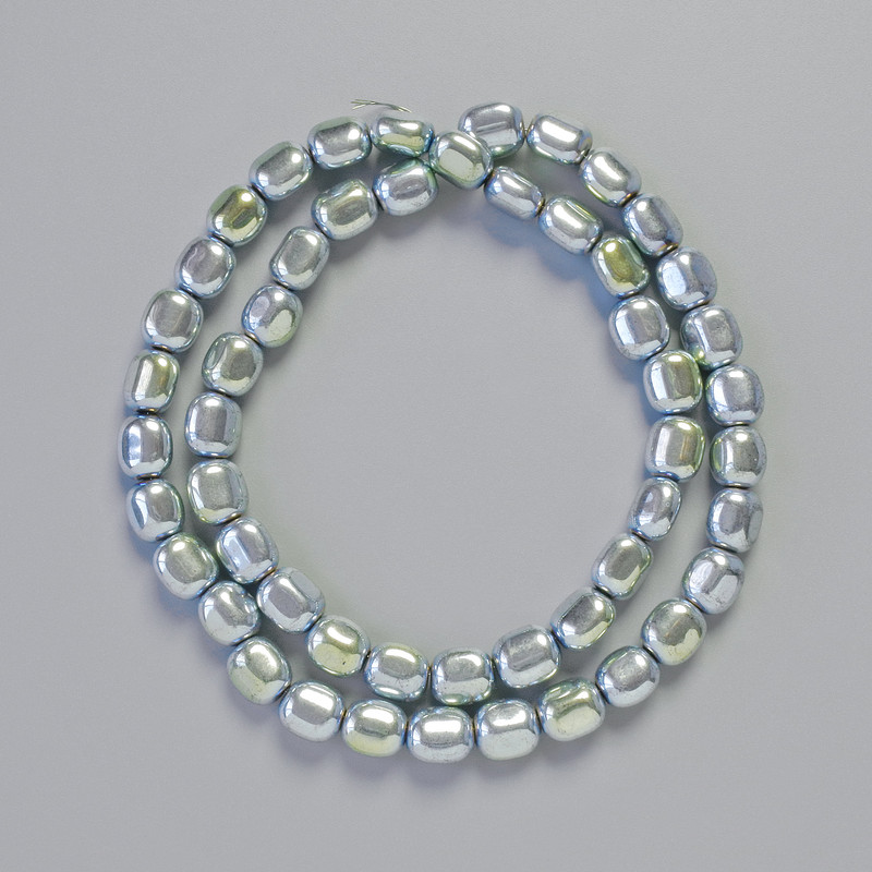 Hematite Beads oval blue/blue-hameleon color, diameter 7×7mm±, thread length 40cm±