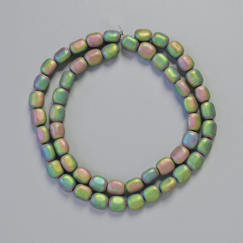 Hematite Beads, matte rainbow oval 7x7mm, length 40cm strand