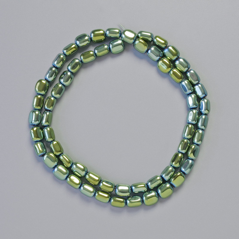 Hematite Beads Oval Color Green Chameleon, diameter 7×6mm+-, string length 40cm+-