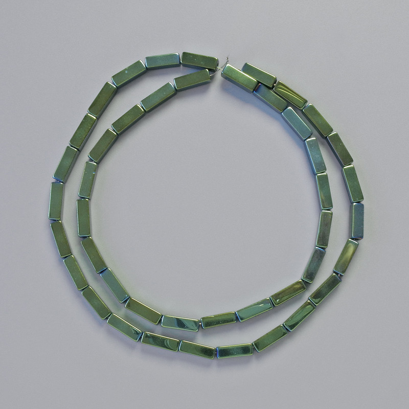 Hematite Beads Rectangular 9x3mm+ in Green Chameleon color - strand