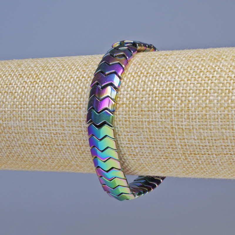 Hematite Bracelet with Petrol Color Serpentine Zigzag, 12x6x5mm± beads, 18cm± length