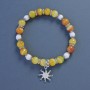 Bracelet with Yellow and White Agate, smooth beads 8mm ±, 6mm ±, length 18cm ±, stretch with Sun pendant